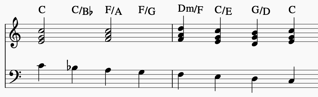 Slash-Akkorde Beispiel Bass-Lauf