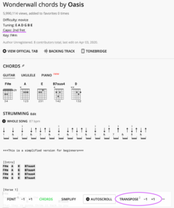 Originaltonart Capo Transpose Ultimate Guitar