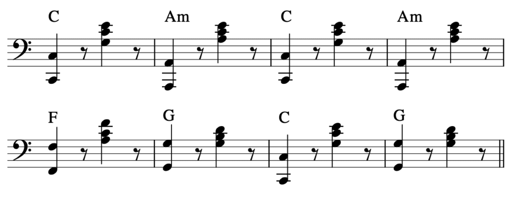 Klavier linke Hand Akkorde Sprünge