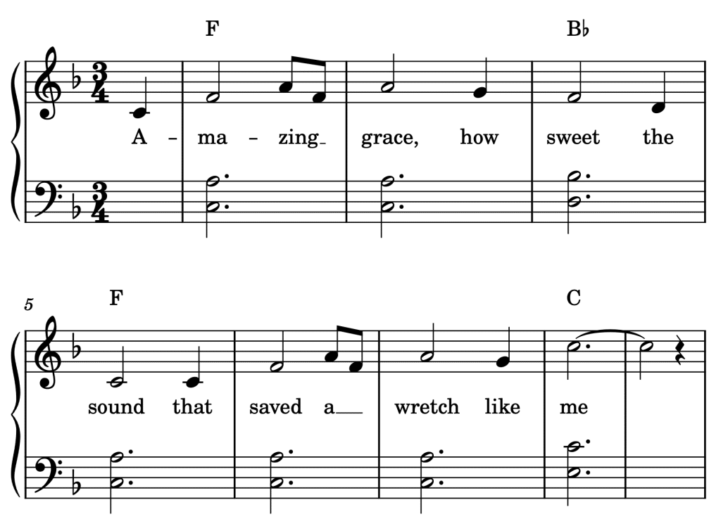 Beispiel-Begleitung von Amazing Grace auf Noten