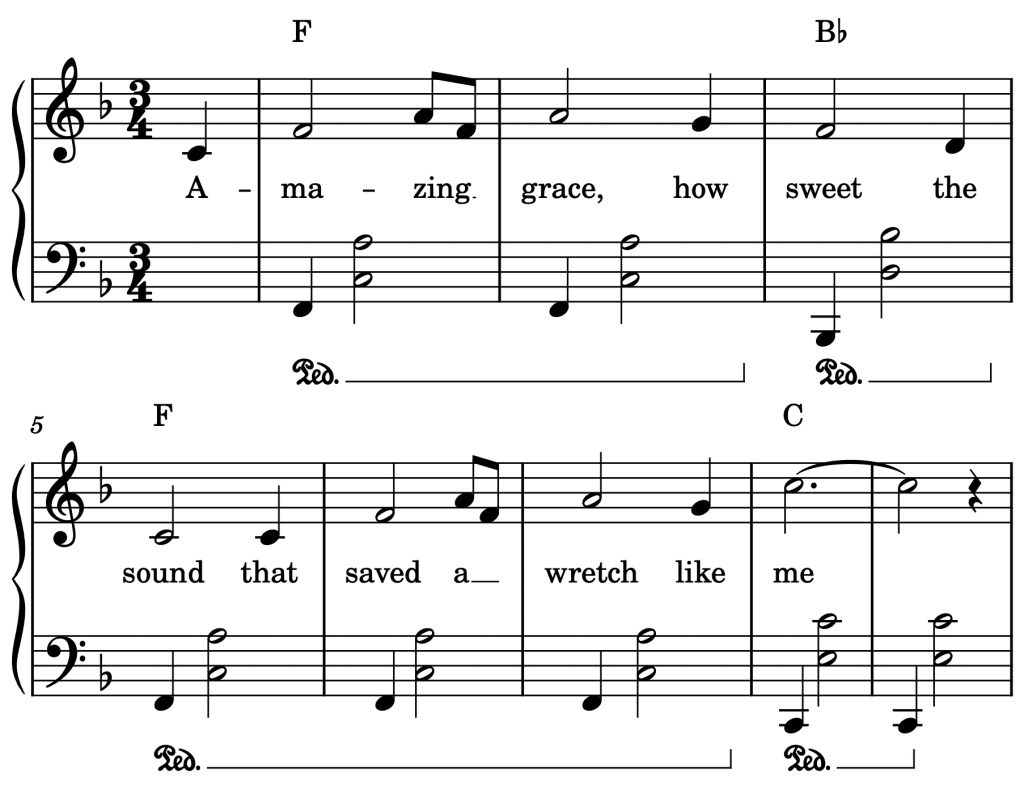 Amazing Grace nach Akkorden spielen - Begleitmuster Beispiel