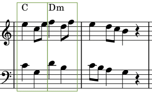 Noten in Akkorde umwandeln Beispiel mit C und Dm